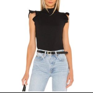 Susana Monaco Ruffle Mock Neck Top in Black XS